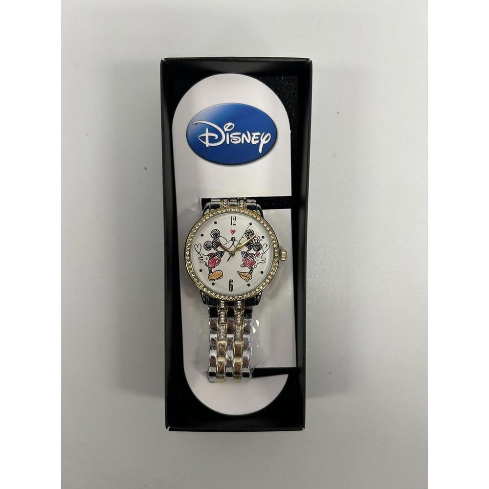 Disney Mickey and Minnie Mouse Silver Tone Watch with Rhinestones
